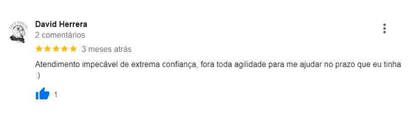 Avaliação feita por um de nossos clientes no Google