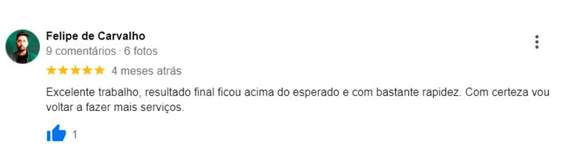 Avaliação feita por um de nossos clientes no Google