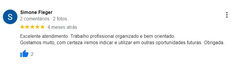 Avaliação feita por um de nossos clientes no Google