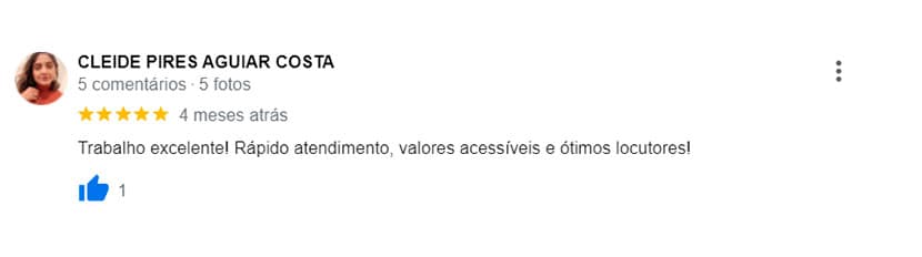 Avaliação feita por um de nossos clientes no Google