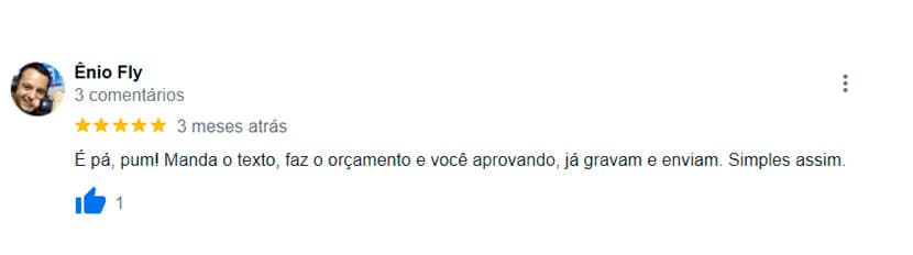 Avaliação feita por um de nossos clientes no Google