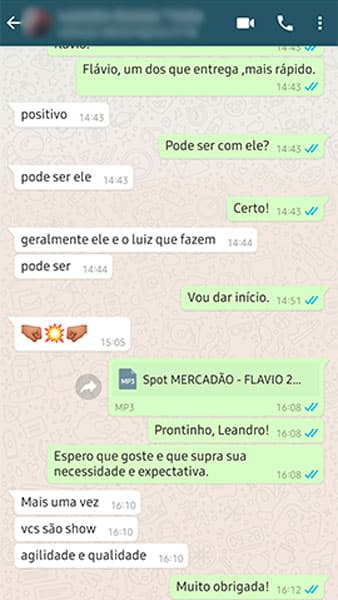 Avaliação feita por um de nossos clientes no Whatsapp