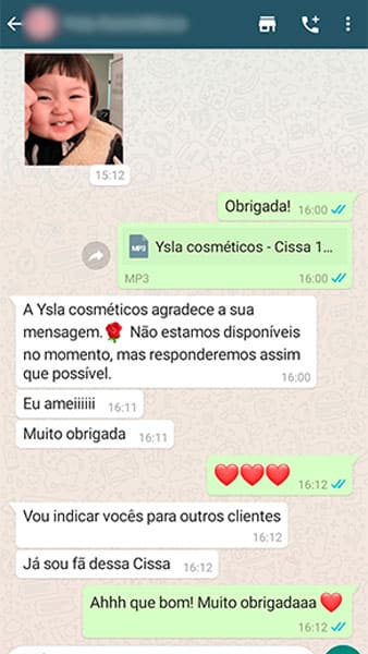 Avaliação feita por um de nossos clientes no Whatsapp